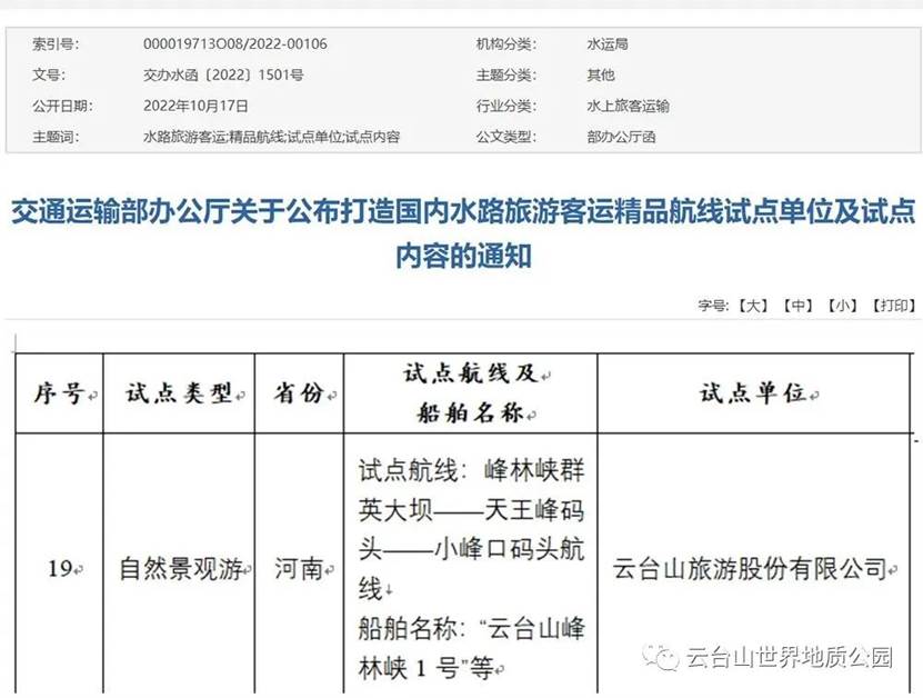 云台山世界地质公园青龙峡航线入选国家级精品航线！